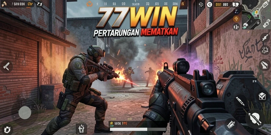 Gameplay intens dalam pertarungan FPS di 77WIN.