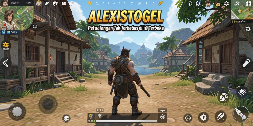 Tangkapan layar gameplay ALEXISTOGEL menampilkan eksplorasi dunia terbuka yang indah.