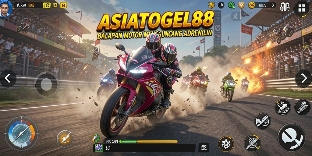 Tampilan mendebarkan dari gameplay balapan motor di ASIATOGEL88.