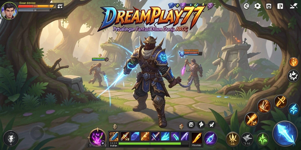 Screenshot utama DREAMPLAY77 menampilkan aksi seru pertempuran ARPG.