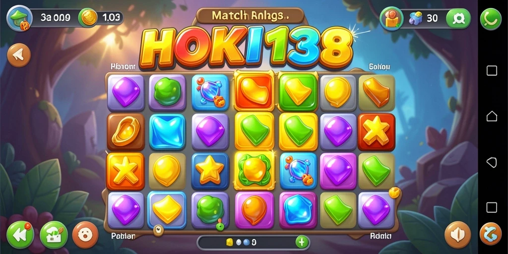 Screenshot menampilkan gameplay seru HOKI138 dengan puzzle Match-3.