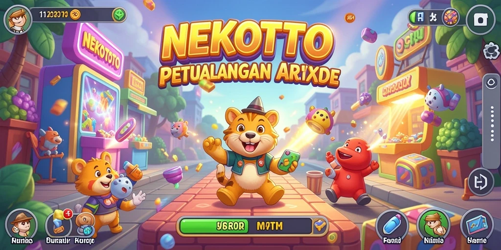 Tampilan gameplay yang menyenangkan dari NEKOTOTO di dunia arcade.