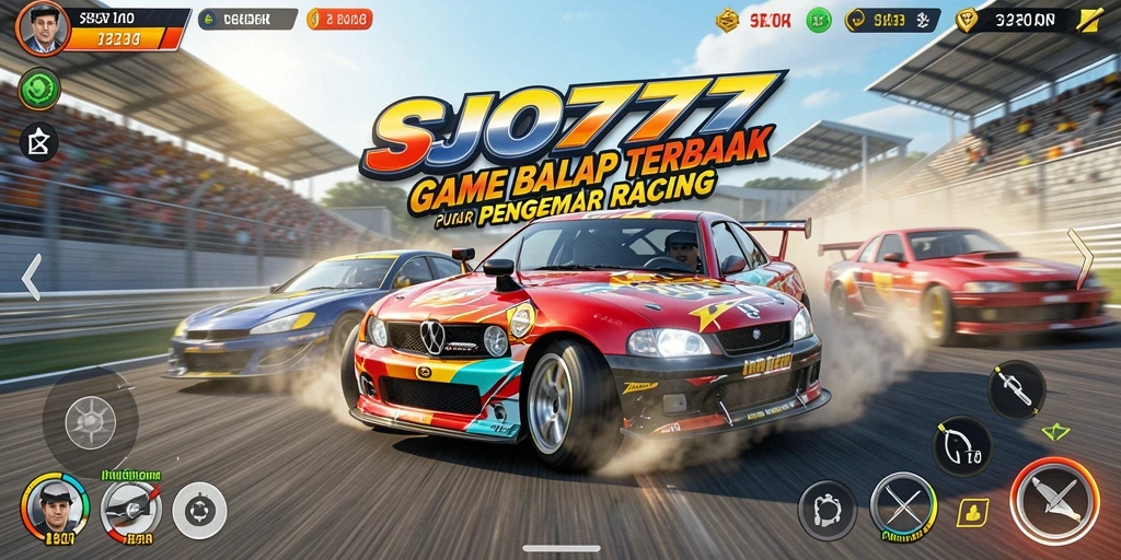 Screenshot gameplay SJO777 menampilkan mobil balap di lintasan menantang.
